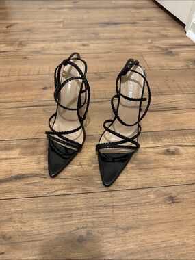 Fashion Nova Black Braided Strap Pointed-Toe Heels